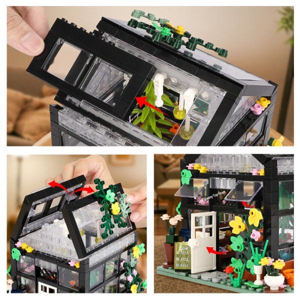 MOC Kreativ Blombukett Butik Hus Modell Byggkloss Stadsvy Semester Sommar Kafé Tegelstenar Flickor Leksaker Barn Presenter 589pcs-no box As  photo