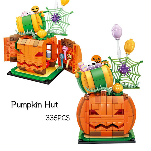 Glædelig Halloween Græskar Lysende Hytte Klods Sæt Kreative Græskar Spøgelser Festhuse Model Byggeklodser Børn Drenge Legetøj Gaver Four sets with box