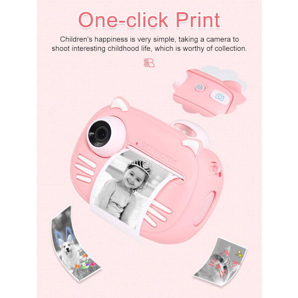 Minibear Barnkamera för Barn Direktkamera 1080P Digitalkamera för Barn Fotokamera Leksaker för Flicka Pojke Födelsedagspresenter T-Paper-10 Rolls
