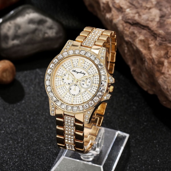 Casual Quartzklocka Dam Koreansk Mode Diamant Business Stålbälte Klocka Trendiga Damklockor Gold