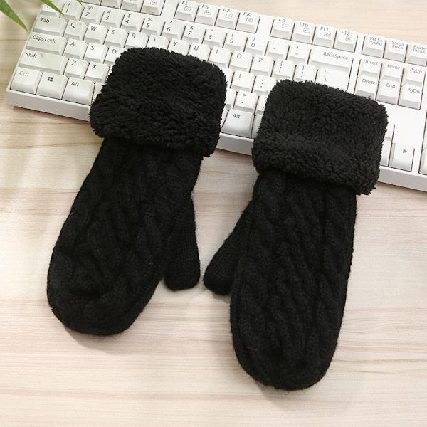 Naisten neulotut palmikkokukkakuvioiset lapaset talveen, naisten villa- ja kashmirsekoitteiset paksut ja lämpimät kokosormihanskat N507-Khaki One Size