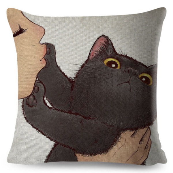 Roliga Kärlek Kyss Söta Katt Kuddfodral för Soffa Hem Bil Kuddfodral Dekor Tecknad Kudde 45x45cm 450mm*450mm 16