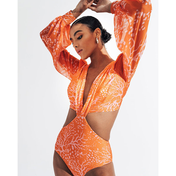Trykket Langermet Bikini Sexy Hel Badedrakt Dame Pluss Størrelse Badetøy Black Plain M