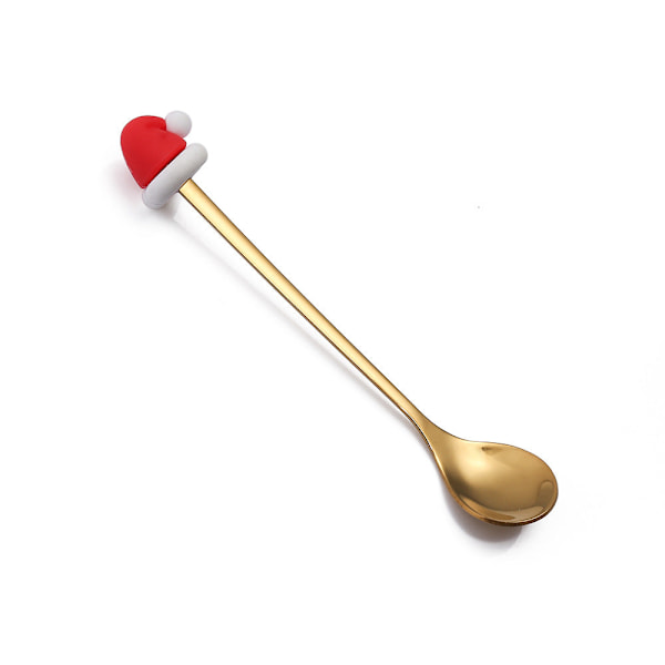 Tegneserie Bordservice Kattepote Ske Sød Dessert Ske Rustfrit Stål Ske Dukke Dessert Frugt Gaffel Golden Spoon-Christmas hat