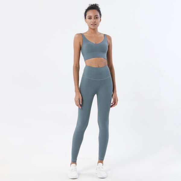 Yoga Set Sports Suit Kvinnor Lounge Wear Crop Toppar och Leggings Navy Blue M