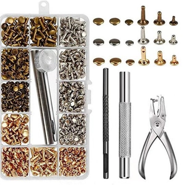 480 stk Metall Dobbel Hettenagler Studs Runde Nagler for DIY Lær Håndverk Veske Belte Klær Plagg Sko Kjæledyrhalsbånd Festeredskaper 180pcs With Pliers
