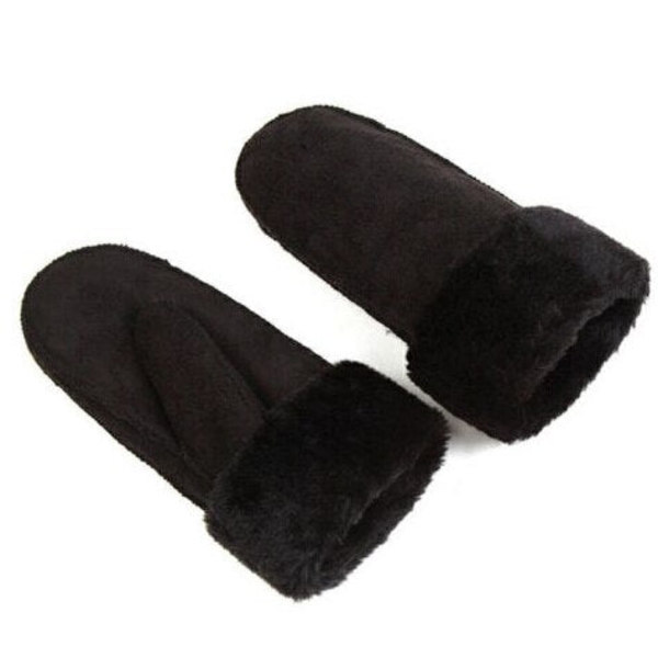 Vinter dame ullhansker ekte skinnhansker dame skinnvotter tykke varme søte saueskinn damehansker utendørs Black One Size