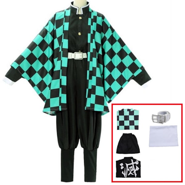 Demon Slayer Kimetsu no Yaiba Tanjirou Kamado Cosplay Kostume Kimono Kappe Halloween Fest Anime Tøj Uniform Sæt A2 M