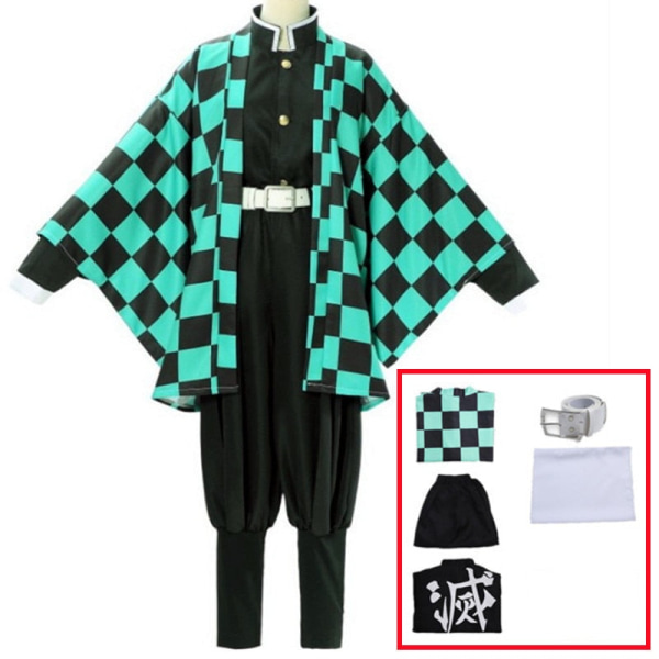 Demon Slayer Kimetsu no Yaiba Tanjirou Kamado Cosplay Kostym Kimono Kappa Halloween Party Anime Kläder Uniform Set A3 L