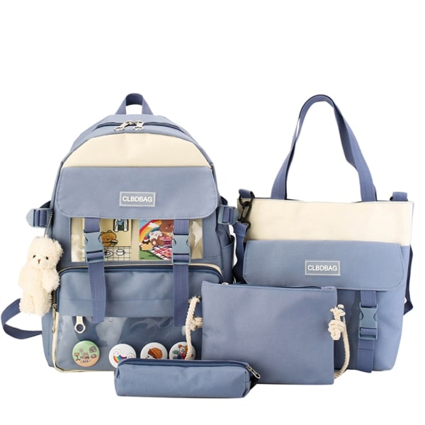 4 st/set Skolryggsäckar för damer Skolväska Daisy Canvas för tonårsflickor Student College Bokväska Pojkar Portfölj Bolsas Mochilas D Blue Backpacks