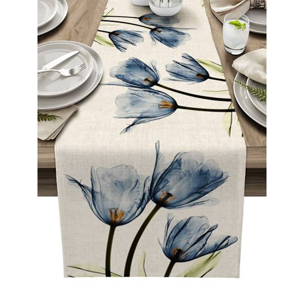 Blå tulipan bordløper for spisebord kjøkkendekor Anti-flekk spisebord duk rektangulær spisebordløper 180-33cm 70-13inch LXM11266