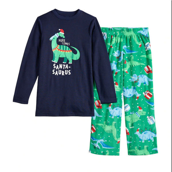 Julpyjamas Matchande Familj Pyjamas Tryckta Baby Pojkar och Flickor Barn & Baby Dinosaurie Förälder-Barn Pyjamas Green 男童 ：4-5Y