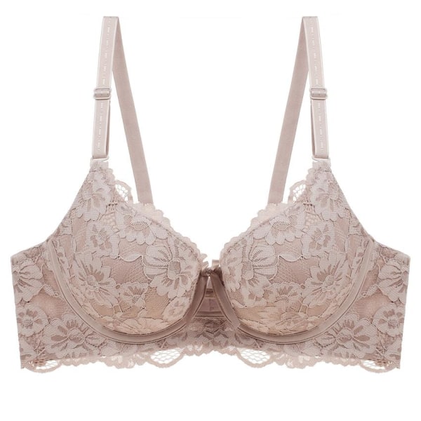 Sexig Spets Push Up BH Dam Plus Size BC Kupa Stor Damunderkläder Bralette Blomma Ren Mässingsbroderi Underkläder Beige 42C