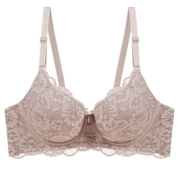 Sexig Spets Push Up BH Dam Plus Size BC Kupa Stor Damunderkläder Bralette Blomma Ren Mässingsbroderi Underkläder White 40C