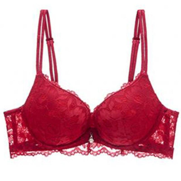 Sexig Push Up BH Djup V Urringning BH Tjock Bomull Kvinnor Underkläder Spets Lila Broderi Blommor Lingerie Red 70A