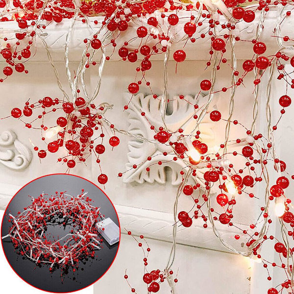 4M 40 LED Pärlljusslinga för Festlig Dekoration Jul LED Ljusslinga Röda Pärlor Girlang Party Julgran Heminredning Red 2M