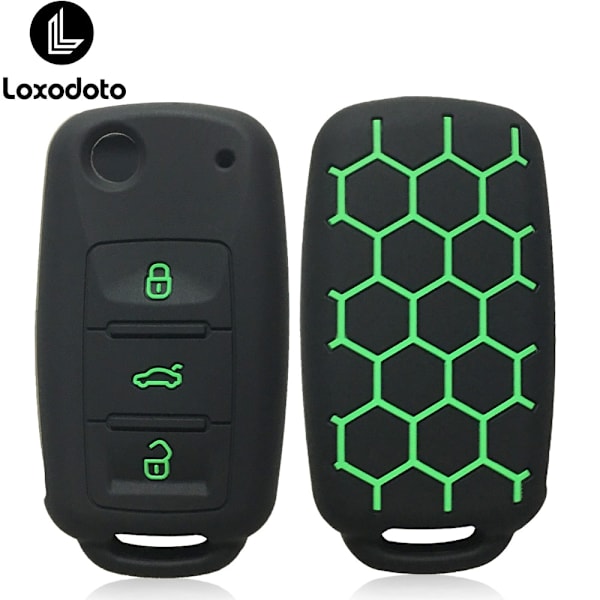 Silikon Fjernkontroll Bilnøkkel Deksel Nøkkelring for Touran Caravelle Polo Golf 6 Passat B5 for Skoda Fabia Octavia A5 black(green button)
