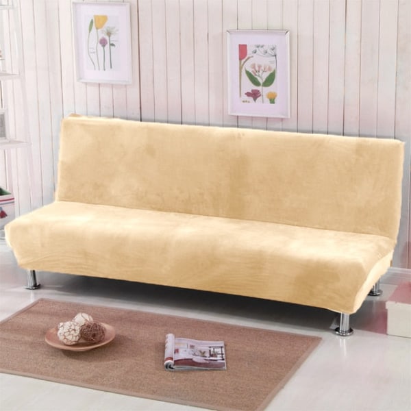 Universal Size Plysch Bäddsoffa Cover Armlös Fällbar sits Slipcover Stretch Covers Billig Soffa Protector Elastiskt cover Cream L Size