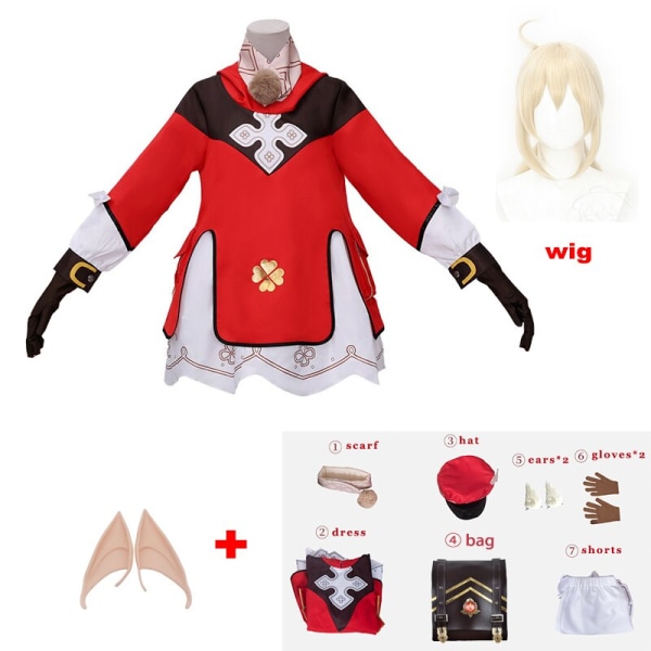 Genshin Impact Cosplay Klee Cosplay Kostym Ryggsäck Peruker Skor Loli Festoutfit Uniform Jul Halloween Kostym Karneval 3 M