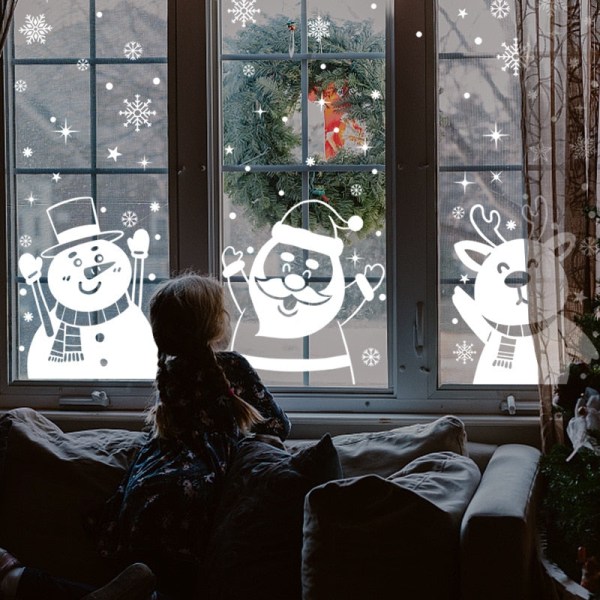 Jul Snögubbe Älg Snöflinga Elektrostatiska Dekaler Tomte Glasfönsterdekaler 2023 God Jul Dekor För Hemmet Transparent