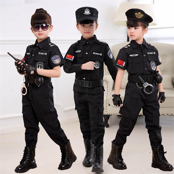 Politimannskostymer for barn Halloweenfest Karneval Politiuniform 110-160cm Gutter Hær Politimenn Cosplay Klesett Set1 120CM