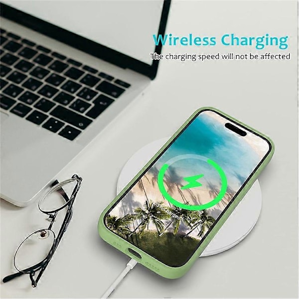 Kompatibelt Skal för iPhone 16, Flytande Silikon, Mjukt Foder, Stötsäkert Telefonskydd LightGreen