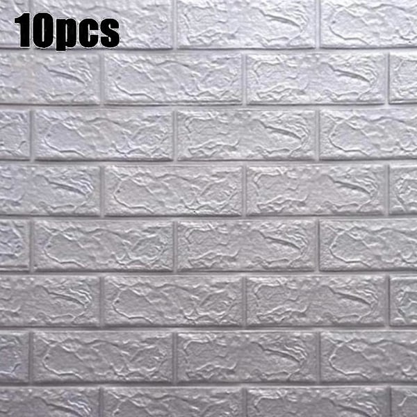 3D Kolmiulotteinen 10/20 Kappaleen Tiilikuvioinen Seinätarra Itseliimautuva Vaahtomuovitaustakuva Hopeanharmaa 10 KPL Silver Grey 10PCS