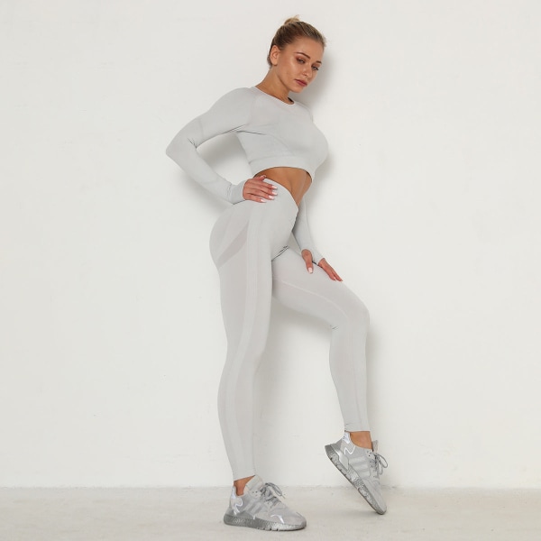 Set Sportkläder Fitness Atletisk set för kvinnor Grey long set S