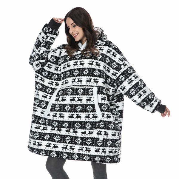 Vinter Oversized Hettegenser Teppe Med Ermer Fleece Genser Rutete Hette Dame Lomme Hettegenser Oversize Mykt Teppe Leopard One Size