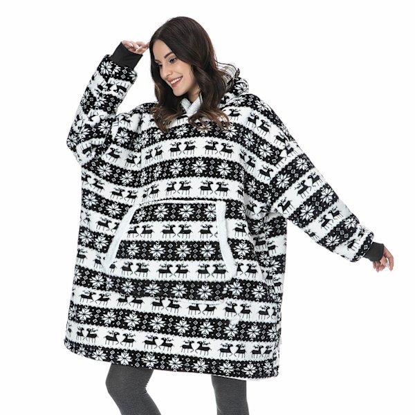 Vinter Oversized Hettegenser Teppe Med Ermer Fleece Genser Rutete Hette Dame Lomme Hettegenser Oversize Mykt Teppe Pizza One Size