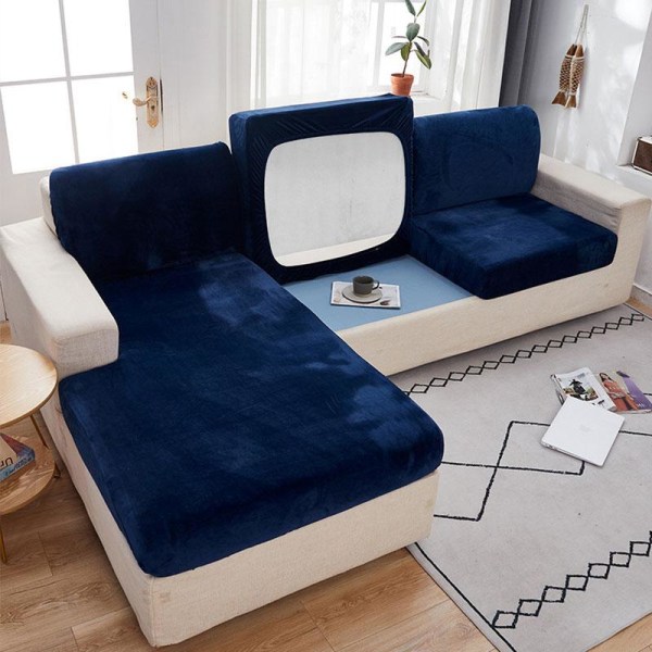 1/2/3 sits enfärgad tjock sammetsstretch soffskydd Soffa Cover Kuddfodral Lake blue 1 Seater