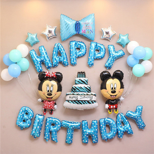 Jul Barnkalas Ballongpaket Fest Bakgrund Väggdekoration Ballong Mickey birthday cake set (blue)