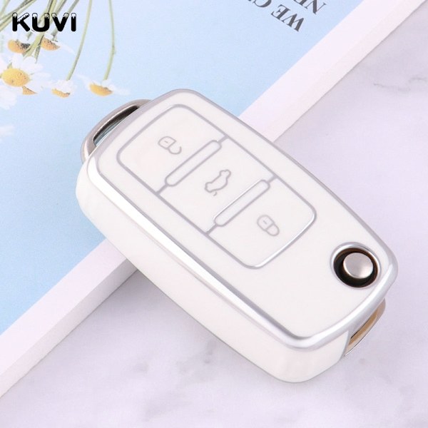 2 3 Knappar TPU Bilnyckelfodral Skal Fob För MK4 Bora Golf 4 5 6 Jetta Passat Polo Bora Touran Skoda Seat 2 Button White