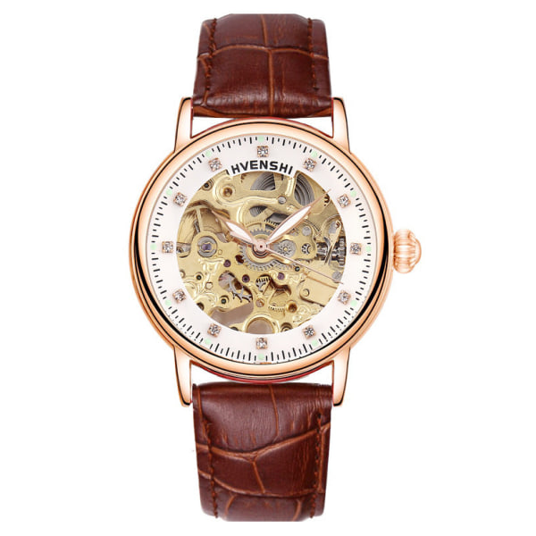 Huangshi Klocka Dam Hollow Luminous Automatisk Mekanisk Klocka Mode Bälte Business Damklocka YSW065S rose gold steel belt
