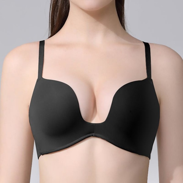 Sexiga Push Up BH:ar Sömlösa Underkläder För Kvinnor Bygel BH Djup Urringning BH Enfärgad Sexig Lingerie B C Kupa Black 34C