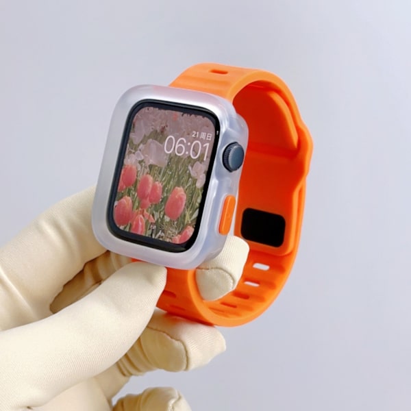 Kellon ranneke Apple Watch iWatch S10-46mm oranssi + läpinäkyvä kotelo
