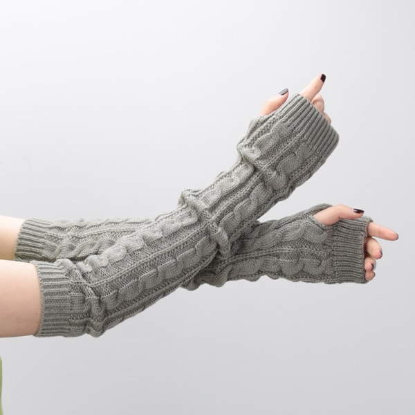 Kvinnor Långstickade Fingerless Handskar Vintermode Arm Handledsärm Casual Mjuk Varmare Flicka Armbågsvantar Punk Gothic Svarta Handskar Light Gray length-50cm