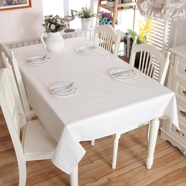 Juleduk i lin og bomull, tykk, ensfarget, hvit blondekant, vaskbar kaffeduk til bryllupsbankett with lace Tablecloth 100X160CM