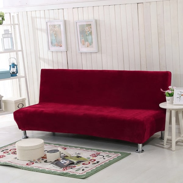 Universal Storlek Plysch Sofföverdrag Bäddsoffa Ärmlös Fällbar Sits Överdrag Stretch Överdrag Billigt Soffskydd Elastiskt Överdrag Wine L Size
