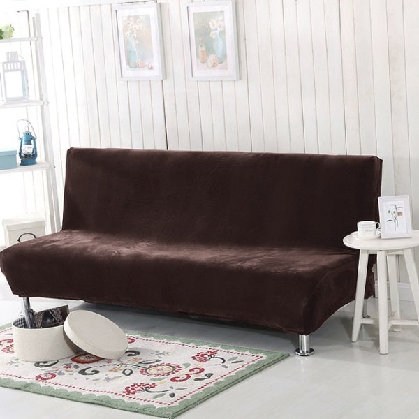 Universal Size Plysch Bäddsoffa Cover Armlös Fällbar sits Slipcover Stretch Covers Billig Soffa Protector Elastiskt cover Purple L Size