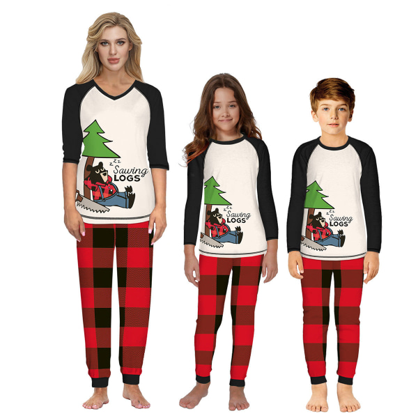 Julpyjamas Matchande familjepyjamas printed förälder-barn pyjamas tröja byxor Tvådelat set Casual hemkläder BZN-TZA001 Adult-L