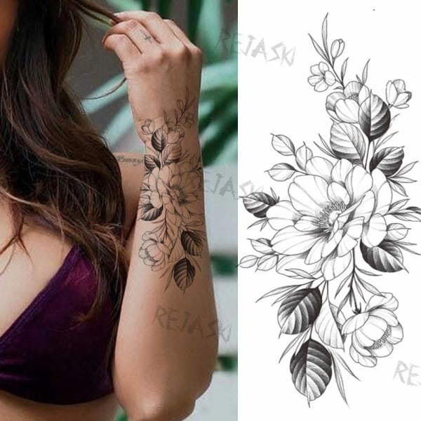 Lila Rose Smycken Vattenöverföring Tatuering Klistermärken Kvinnor Kropp Bröstkonst Tillfällig Tatuering Flicka Midja Armband Blixt Tatueringar Blomma model 5