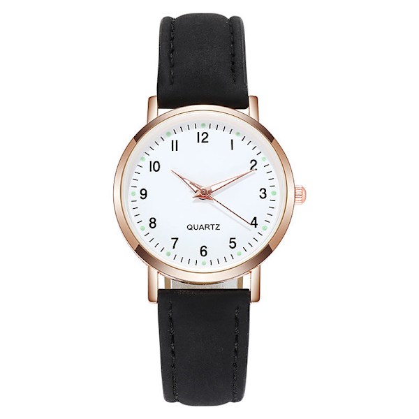 Lysende ur til mænd og kvinder, lille frisk mat læder, afslappet dameur med quartz Black