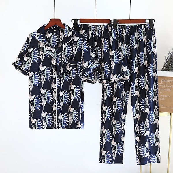 2023 Nya Dam Pyjamas för Vår och Sommar 100% Viskos Tredelad Kortärmad + Shorts + Byxor Mjuka och Bekväma Hemkläder Orange M