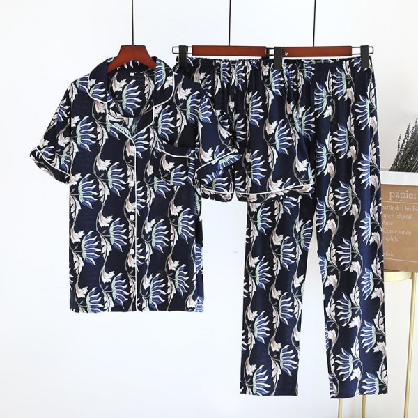 2023 Nye Dame Forår og Sommer 100% Viskose Pyjamas Tre-delt Kortærmet + Shorts + Bukser Blødt og Behageligt Hjemmetøj Orange M