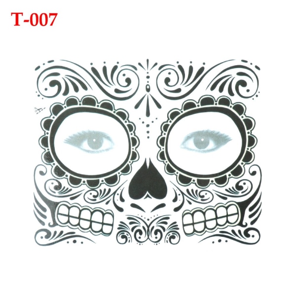 Ansiktsmakeup-klistermärke Special Vattentät ansiktstatuering Day of The Dead Skull Ansiktsklädning Halloween Temporary Tattoo Stickers SY-B149