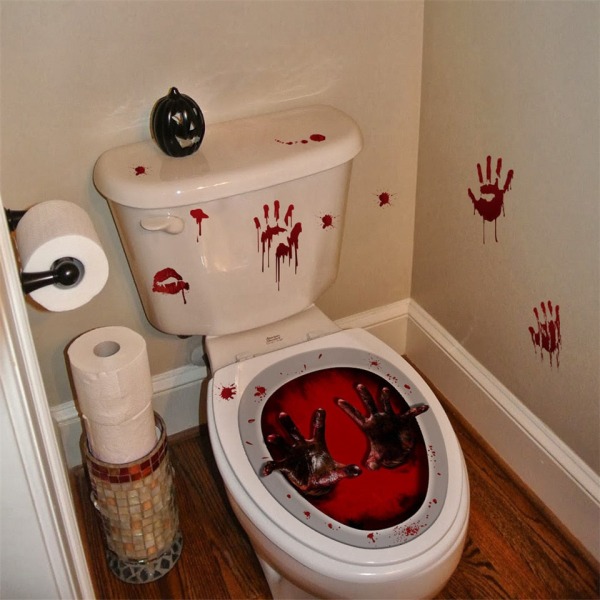 Blodig Hånd Tapet For Baderom Toalett Klistremerker Halloween Skrekk Natt Horror Veggmaleri Selvklebende Party Dekor Vegg DIY Dekal HTT013