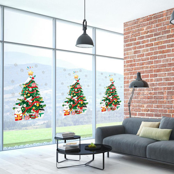 Utsökta Fönsterdekaler med Julgransmönster Xmas Skyltfönsterdekal PVC Självhäftande Väggdekaler Xmas Heminredningsrekvisita Yellow Sticker