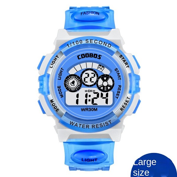 Kubaoshi Barnklocka Multifunktionell Färgglad Vattentät Elektronisk Studentklocka 0119 Light Blue Large