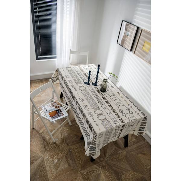 INS Stil Bomull Linne Duk Etnisk Stil Bohemisk Svart och Vit Tryckt Matsalsduk Bokduk Linen arrow without lace 140*140
